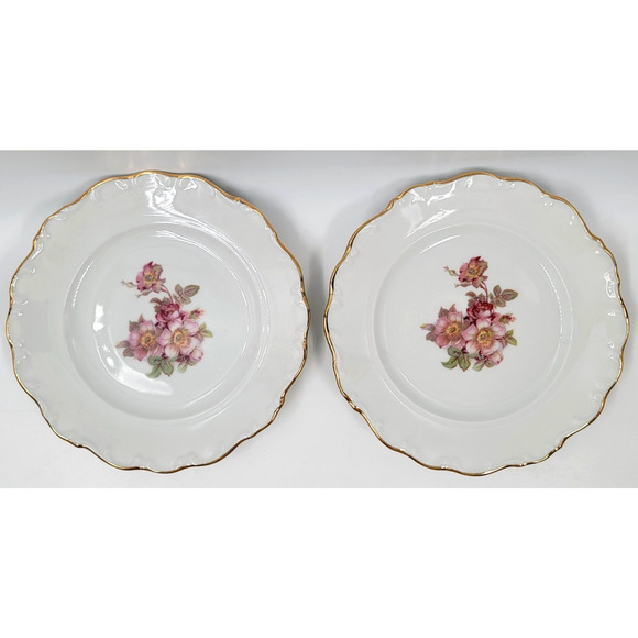 2 Schumann Arzberg Briar Rose Bread Plates 6" Bavaria Germany Gold Trim 1950s - Picture 4 of 10